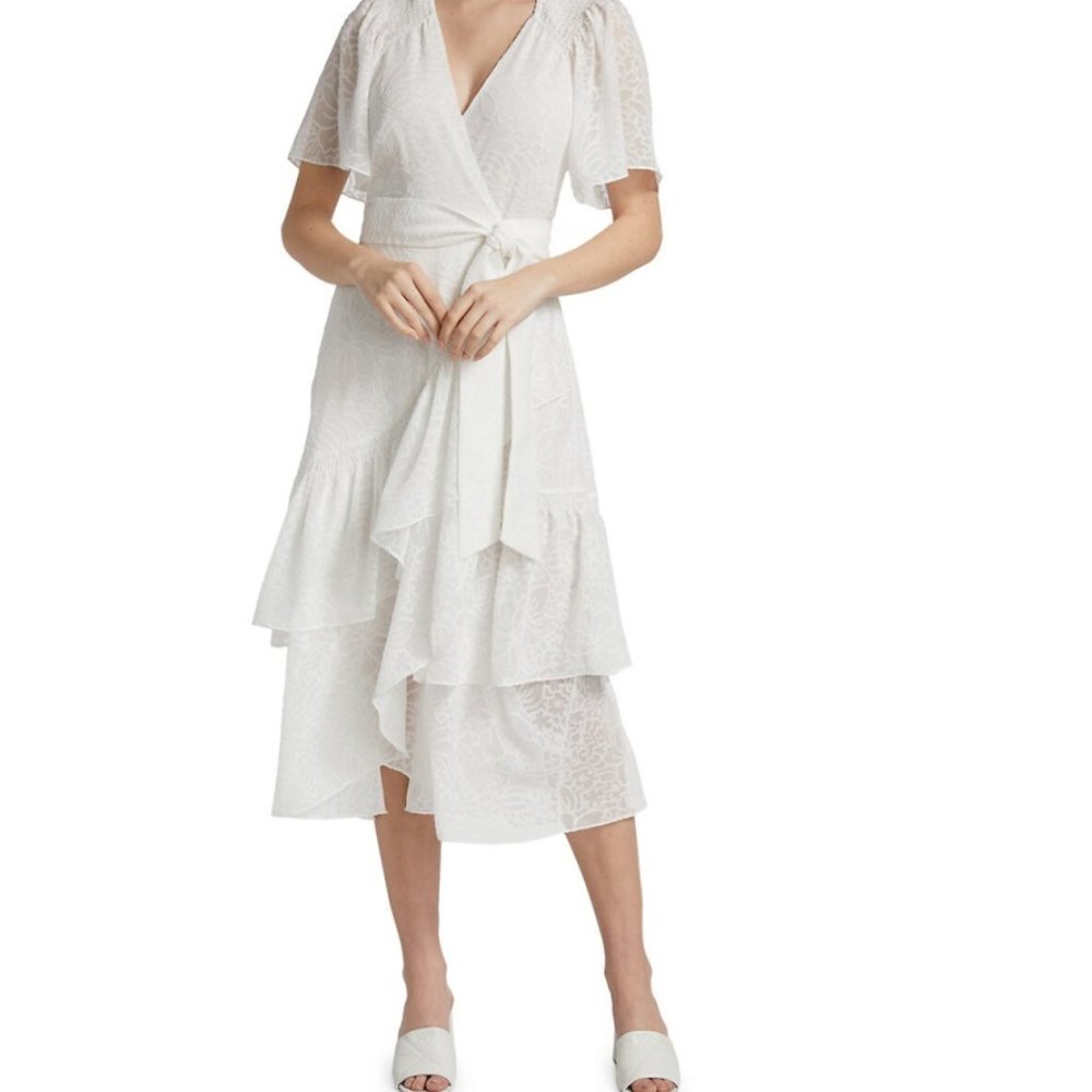 Tanya Taylor White Textured Wrap Midi Dress - Picture 3 of 15